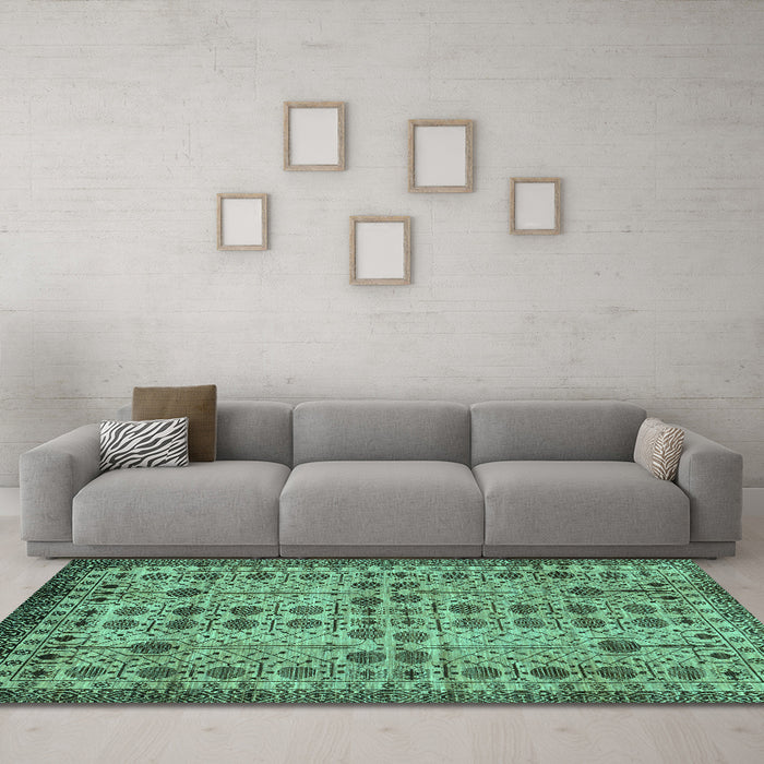 Machine Washable Southwestern Turquoise Country Area Rugs in a Living Room,, wshabs302turq