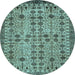 Round Machine Washable Southwestern Light Blue Country Rug, wshabs302lblu