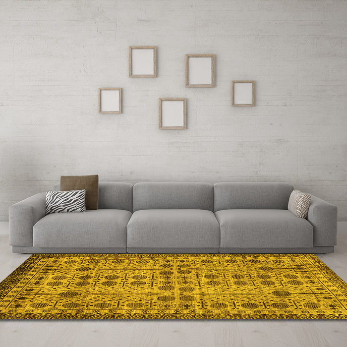 Machine Washable Southwestern Yellow Country Rug in a Living Room, wshabs302yw