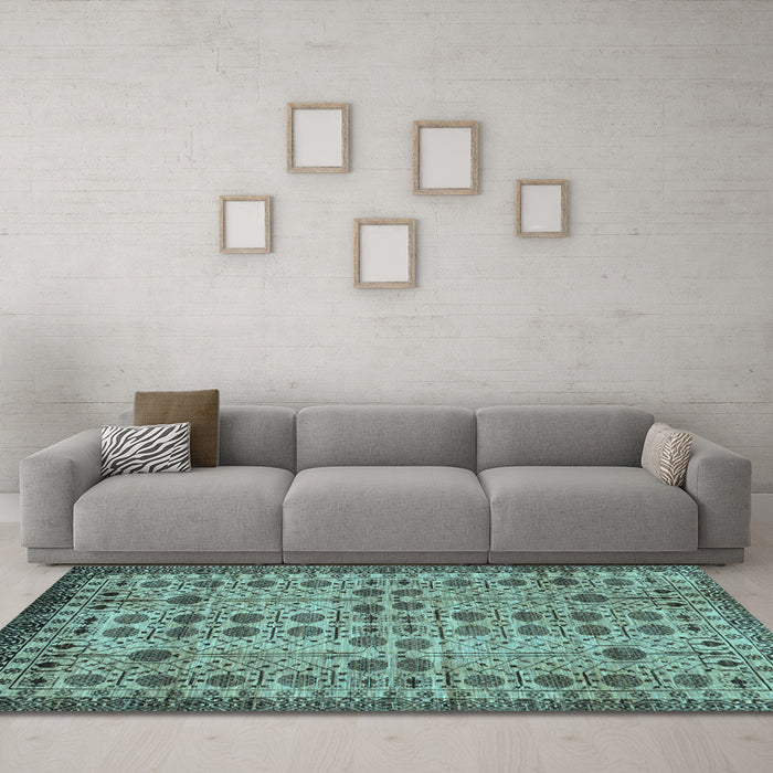 Machine Washable Southwestern Light Blue Country Rug in a Living Room, wshabs302lblu