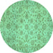 Round Machine Washable Abstract Turquoise Modern Area Rugs, wshabs3030turq