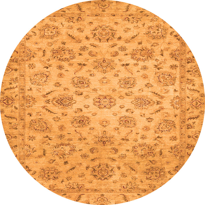 Round Machine Washable Abstract Orange Modern Area Rugs, wshabs3030org