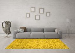 Machine Washable Abstract Yellow Modern Rug in a Living Room, wshabs3030yw