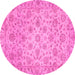 Round Machine Washable Abstract Pink Modern Rug, wshabs3030pnk