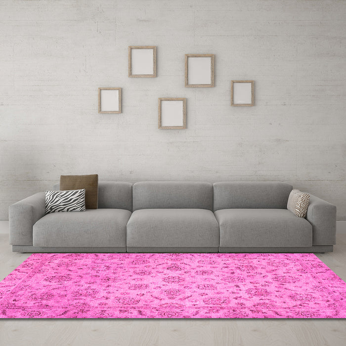 Machine Washable Abstract Pink Modern Rug in a Living Room, wshabs3030pnk