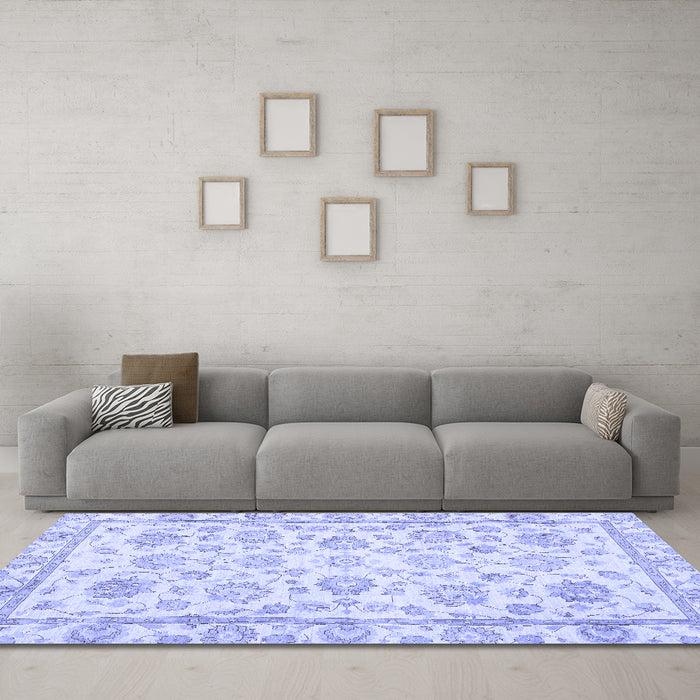Machine Washable Oriental Blue Traditional Rug in a Living Room, wshabs3031blu