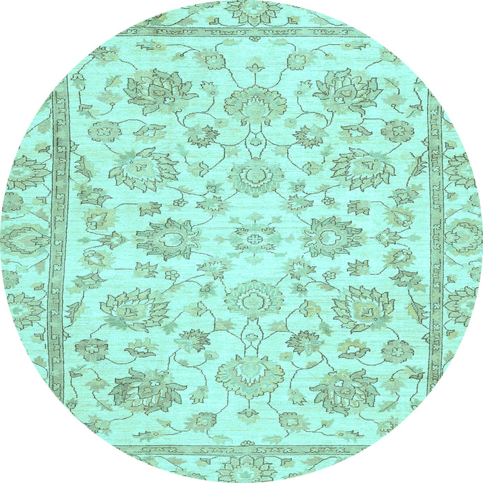 Round Machine Washable Oriental Light Blue Traditional Rug, wshabs3031lblu