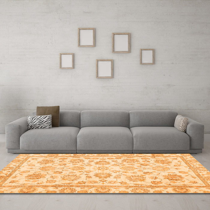 Machine Washable Oriental Orange Traditional Area Rugs in a Living Room, wshabs3031org