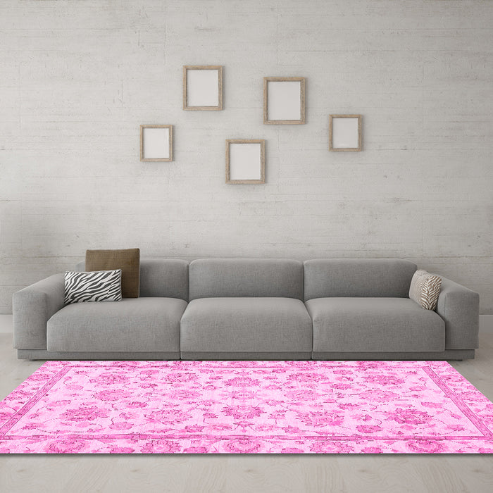 Machine Washable Oriental Pink Traditional Rug in a Living Room, wshabs3031pnk