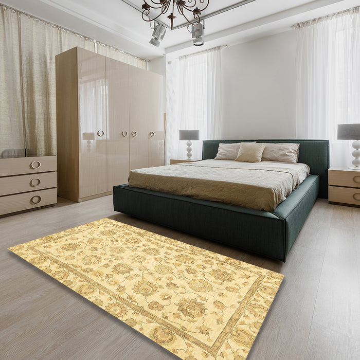Machine Washable Abstract Yellow Rug in a Bedroom, wshabs3031