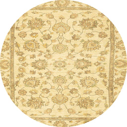 Round Abstract Yellow Oriental Rug, abs3031
