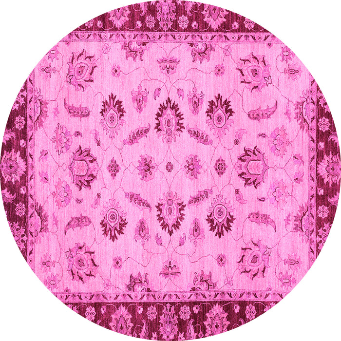 Round Machine Washable Oriental Pink Traditional Rug, wshabs3032pnk
