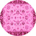 Round Machine Washable Oriental Pink Traditional Rug, wshabs3032pnk