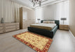 Abstract Orange Oriental Rug in a Bedroom, abs3032