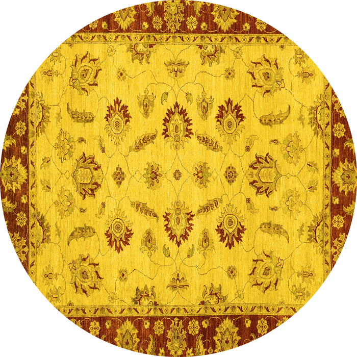 Round Machine Washable Oriental Yellow Traditional Rug, wshabs3032yw