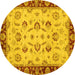 Round Machine Washable Oriental Yellow Traditional Rug, wshabs3032yw