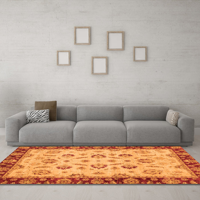 Machine Washable Oriental Orange Traditional Area Rugs in a Living Room, wshabs3032org
