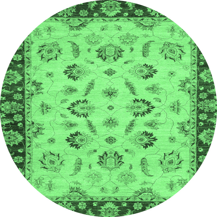 Round Machine Washable Oriental Emerald Green Traditional Area Rugs, wshabs3032emgrn