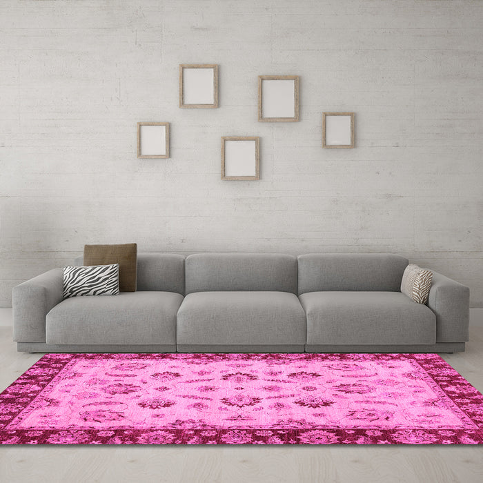 Machine Washable Oriental Pink Traditional Rug in a Living Room, wshabs3032pnk