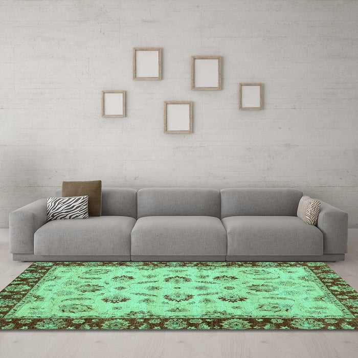 Machine Washable Oriental Turquoise Traditional Area Rugs in a Living Room,, wshabs3032turq