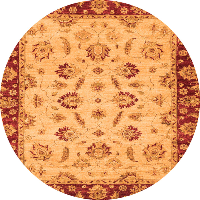 Round Machine Washable Oriental Orange Traditional Area Rugs, wshabs3032org