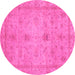 Round Machine Washable Abstract Pink Modern Rug, wshabs3033pnk