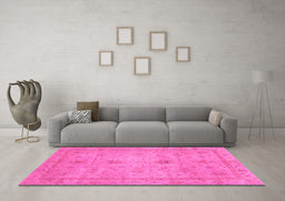 Machine Washable Abstract Pink Modern Rug in a Living Room, wshabs3033pnk