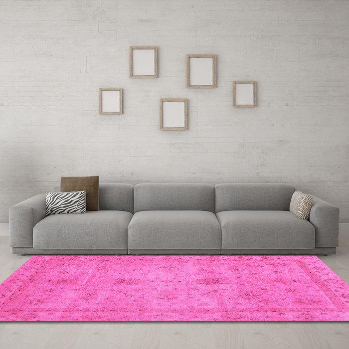 Machine Washable Abstract Pink Modern Rug in a Living Room, wshabs3033pnk