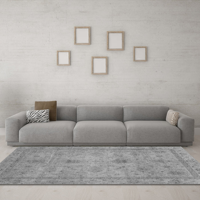 Machine Washable Abstract Gray Modern Rug in a Living Room,, wshabs3033gry