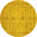 Round Abstract Yellow Modern Rug, abs3033yw