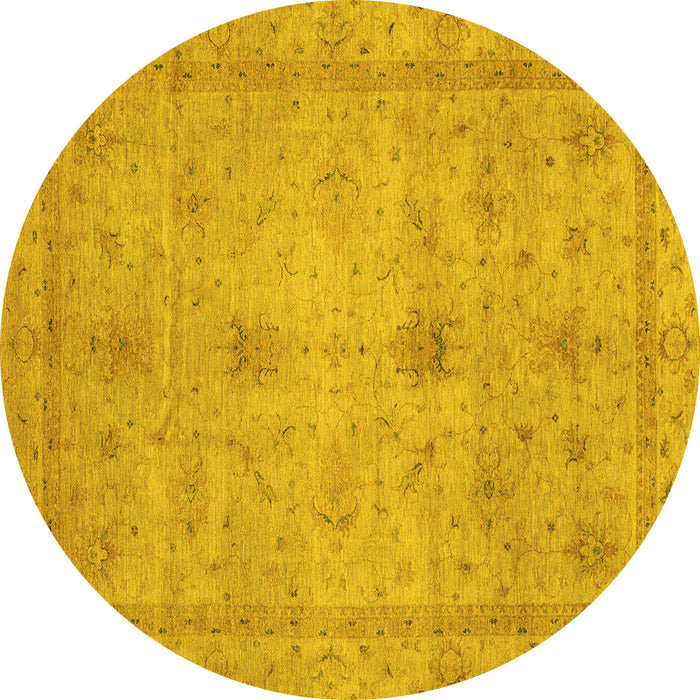 Round Machine Washable Abstract Yellow Modern Rug, wshabs3033yw