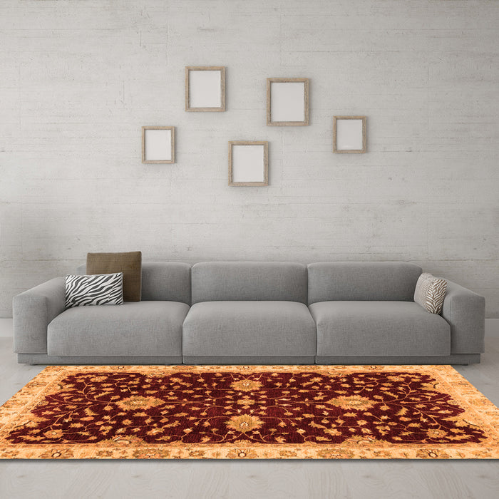 Machine Washable Oriental Orange Traditional Area Rugs in a Living Room, wshabs3034org