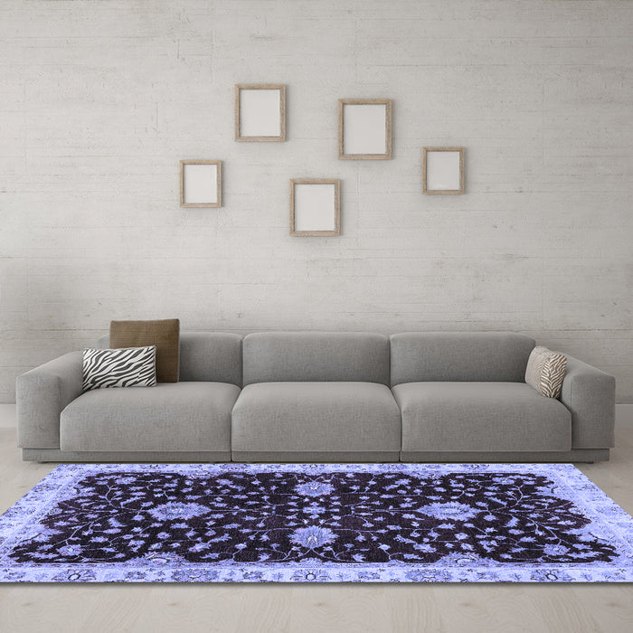 Machine Washable Oriental Blue Traditional Rug in a Living Room, wshabs3034blu