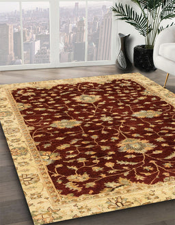 Abstract Orange Oriental Rug in Family Room, abs3034