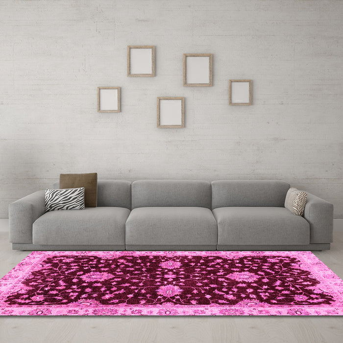 Machine Washable Oriental Pink Traditional Rug in a Living Room, wshabs3034pnk