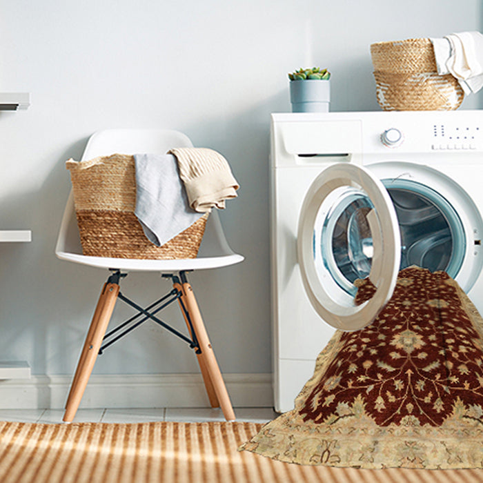 Machine Washable Abstract Orange Rug in a Washing Machine, wshabs3034