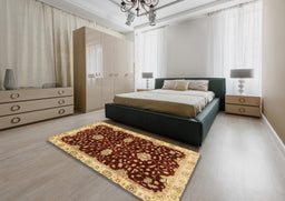 Abstract Orange Oriental Rug in a Bedroom, abs3034