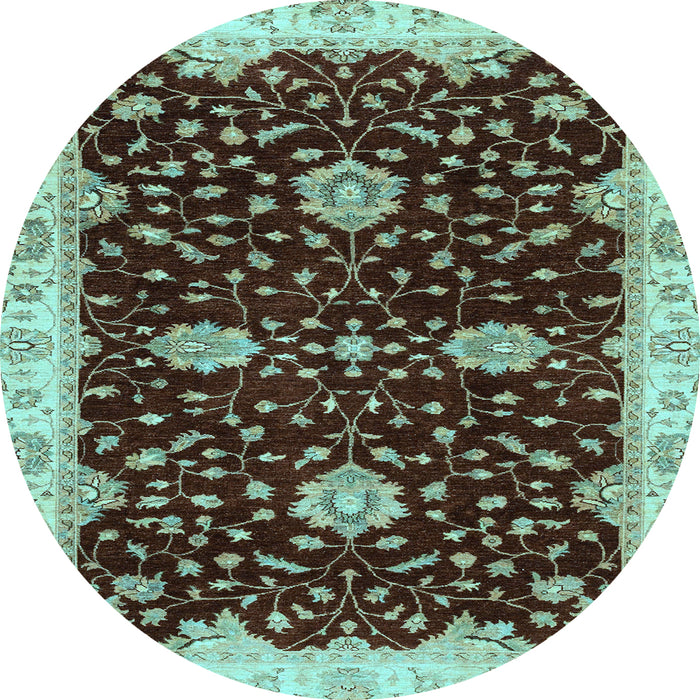 Round Oriental Light Blue Traditional Rug, abs3034lblu