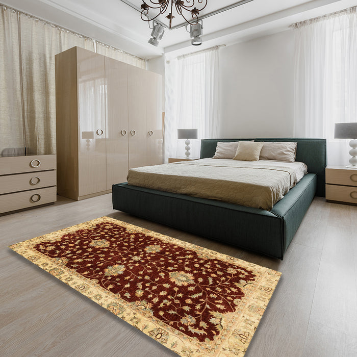 Machine Washable Abstract Orange Rug in a Bedroom, wshabs3034