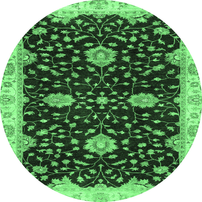 Round Oriental Emerald Green Traditional Rug, abs3034emgrn