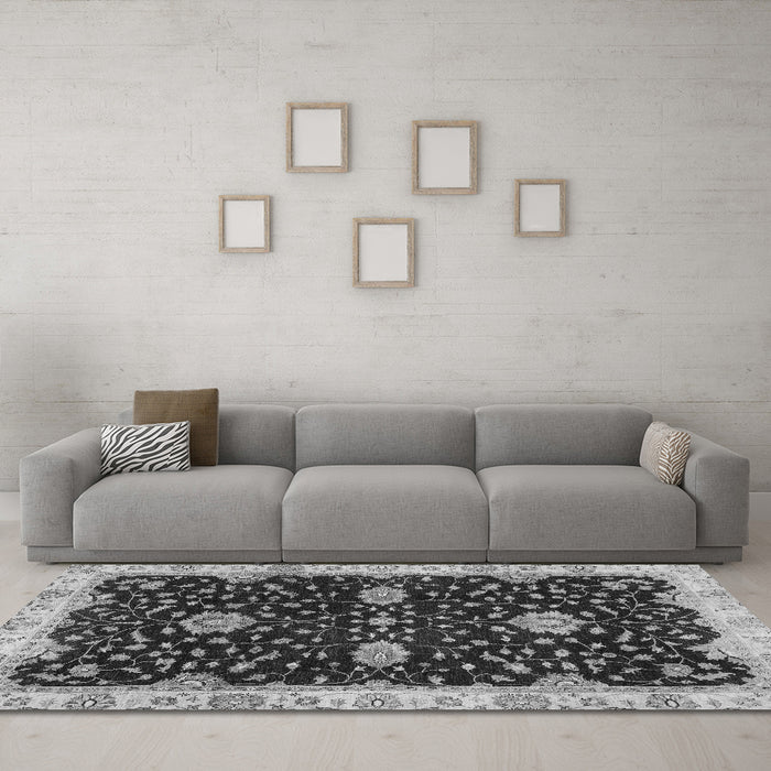 Machine Washable Oriental Gray Traditional Rug in a Living Room,, wshabs3034gry