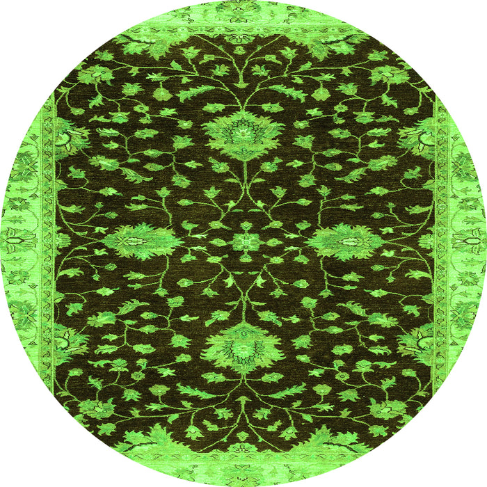 Round Machine Washable Oriental Green Traditional Area Rugs, wshabs3034grn