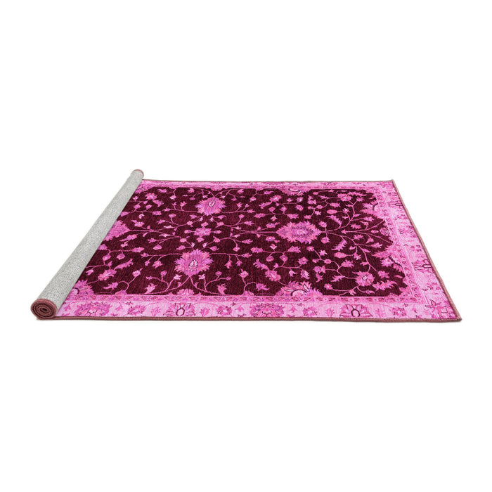 Sideview of Machine Washable Oriental Pink Traditional Rug, wshabs3034pnk