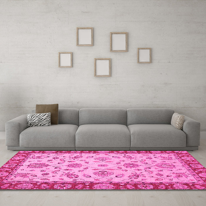 Machine Washable Abstract Pink Modern Rug in a Living Room, wshabs3035pnk