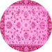 Round Machine Washable Abstract Pink Modern Rug, wshabs3035pnk