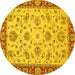 Round Machine Washable Abstract Yellow Modern Rug, wshabs3035yw