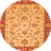 Round Machine Washable Abstract Orange Modern Area Rugs, wshabs3035org