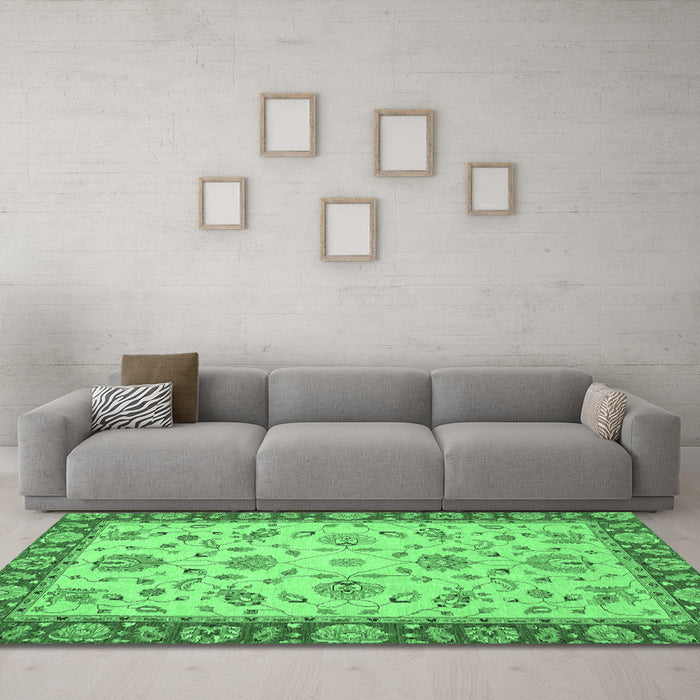 Machine Washable Abstract Emerald Green Modern Area Rugs in a Living Room,, wshabs3035emgrn
