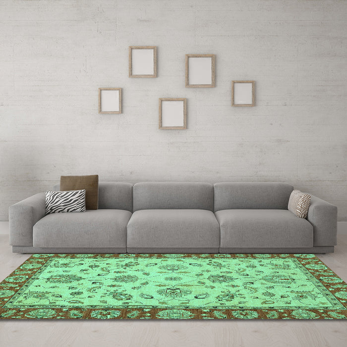 Machine Washable Abstract Turquoise Modern Area Rugs in a Living Room,, wshabs3035turq