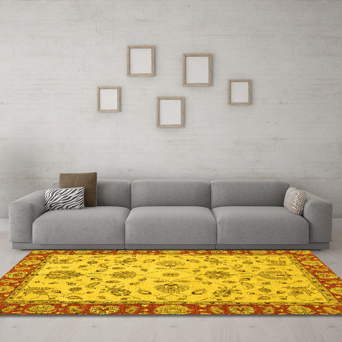 Machine Washable Abstract Yellow Modern Rug in a Living Room, wshabs3035yw